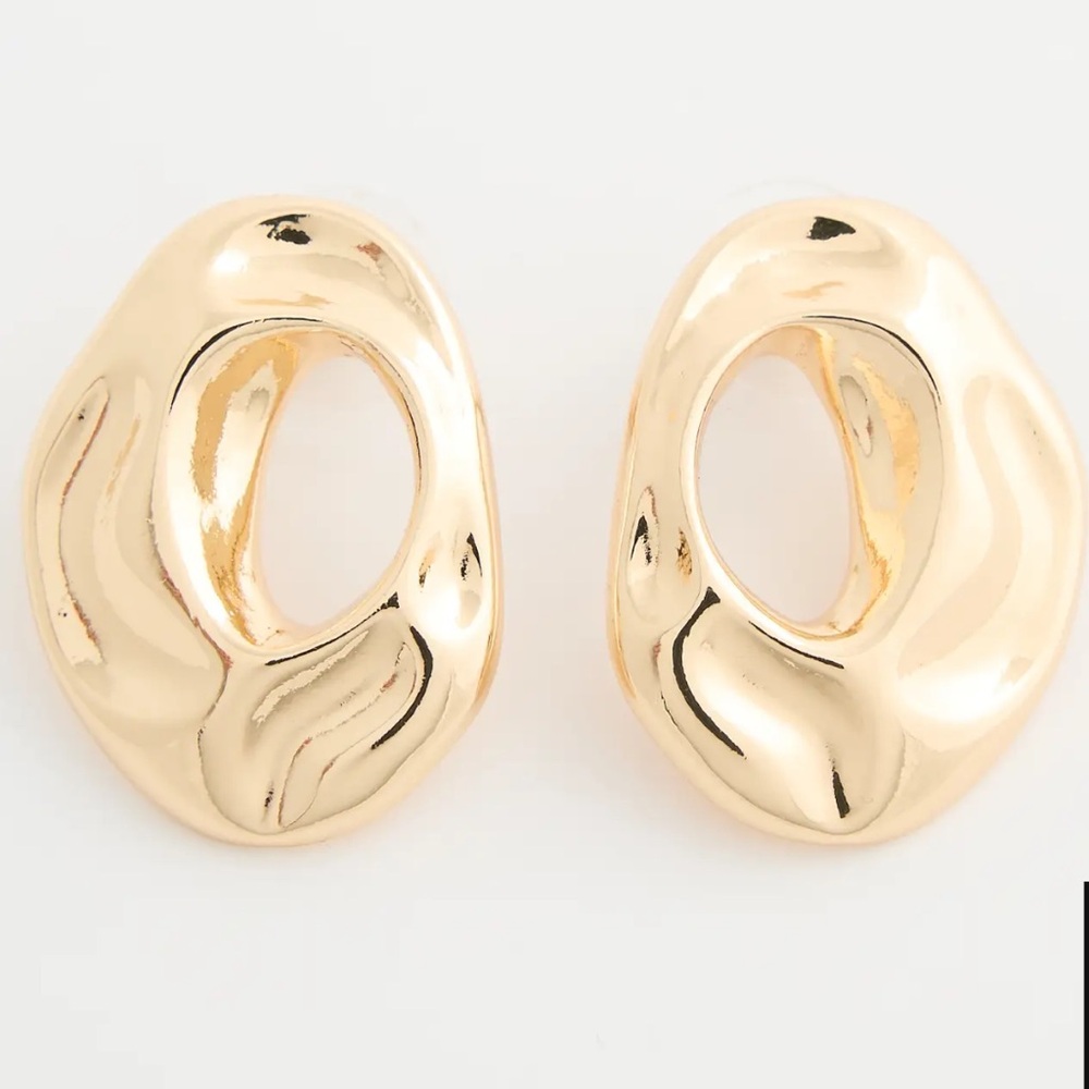Gold Tone Oval Textured Push Back Earrings NEW